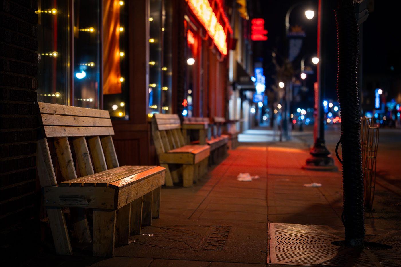 Chairs outside Bryant Lake Bowl in Minneapolis