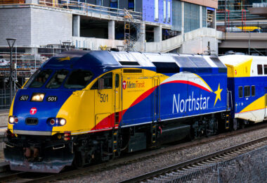 A Northstar Train in downtown Minneapolis.