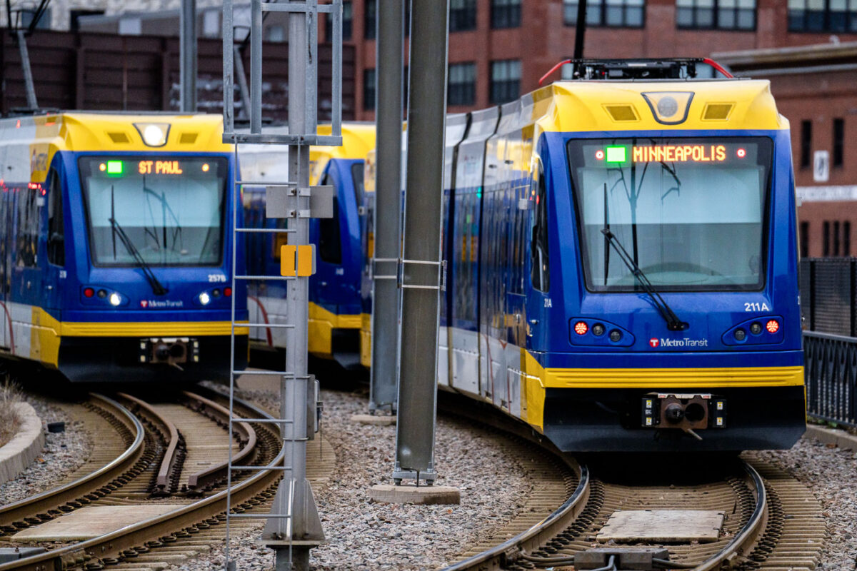Minneapolis Light Rail Trains Together