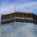Closeup of the top of the IDS Center in downtown Minneapolis.
