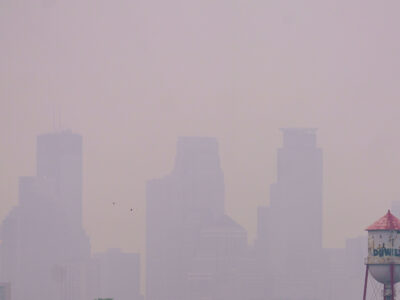 Minneapolis Skyline Obscured by Wildfire Smoke