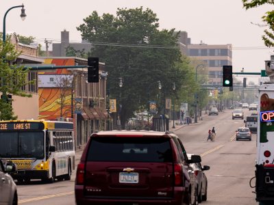 Lake Street, Minneapolis: Haze from Canadian Wildfire Smoke