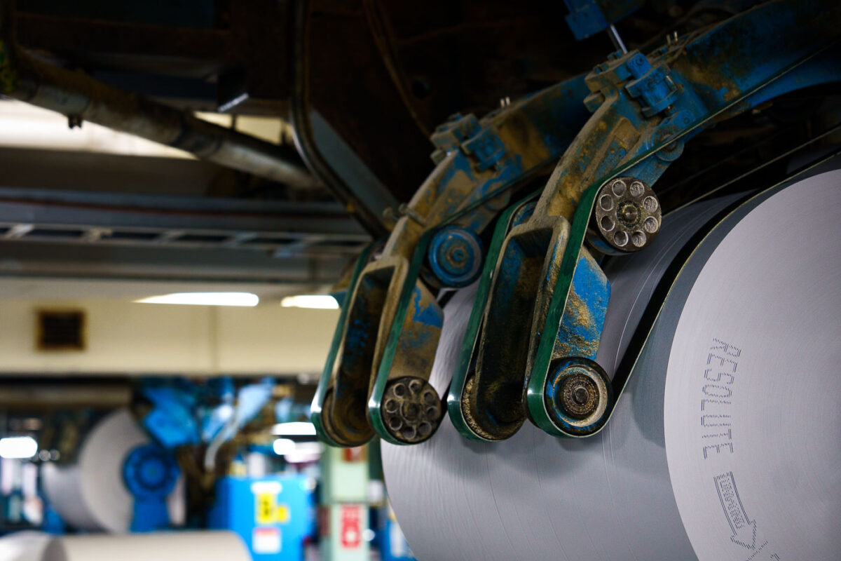 Closeup of the paper at Star Tribune plant