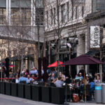Restaurant patios on Nicollet Mall in downtown Minneapolis.