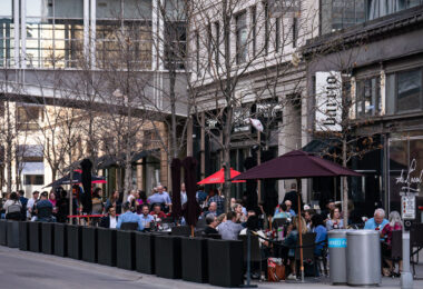 Restaurant patios on Nicollet Mall in downtown Minneapolis.
