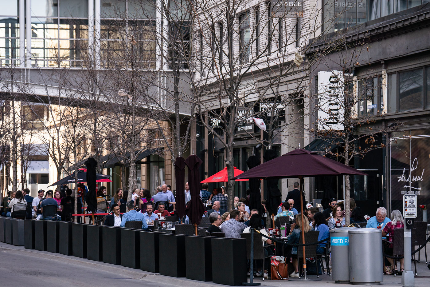 Crowds eating on Nicollet Mall in the summer