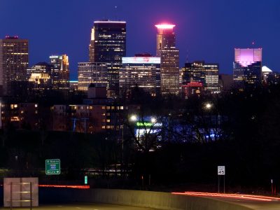 Minneapolis Skyline from St. Louis Park with Highway 100