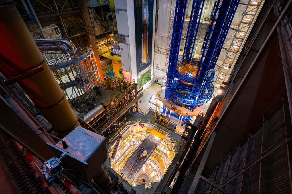Looking down from the top of the NASA Vertical Assembly Building in New Orleans.