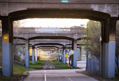 A bend in the Midtown Greenway trail in South Minneapolis.
