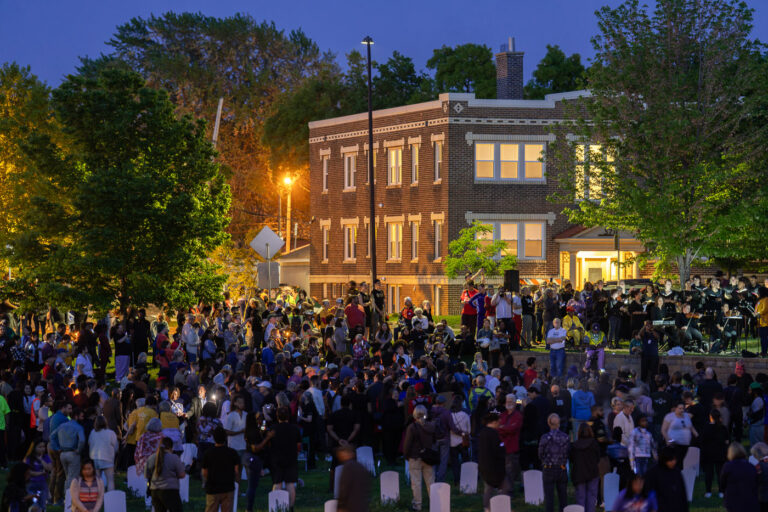 Minnesota Orchestra performing at GFS 1 Members of the Minnesota Orchestra performing parts of "Brea(d)th" at George Floyd Square/Say Their Names Cemetery on Thursday night, the 3 year anniversary of George Floyd's murder.