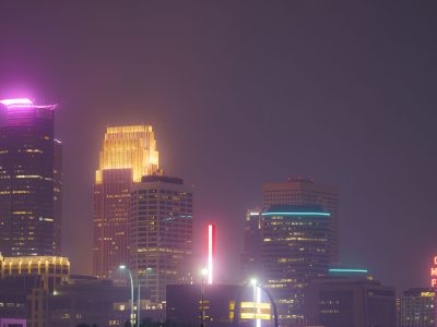 Minneapolis Skyline Under Wildfire Smoke Haze