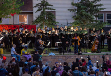 Members of the Minnesota Orchestra performing parts of "Brea(d)th" at George Floyd Square/Say Their Names Cemetery on Thursday night, the 3 year anniversary of George Floyd's murder.