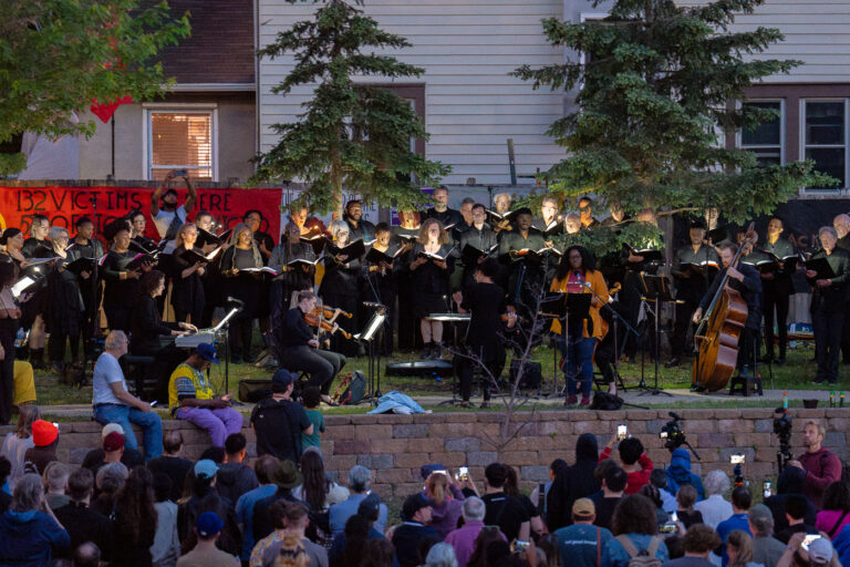 Minnesota Orchestra at Say Their Names Cemetery 4 Members of the Minnesota Orchestra performing parts of "Brea(d)th" at George Floyd Square/Say Their Names Cemetery on Thursday night, the 3 year anniversary of George Floyd's murder.