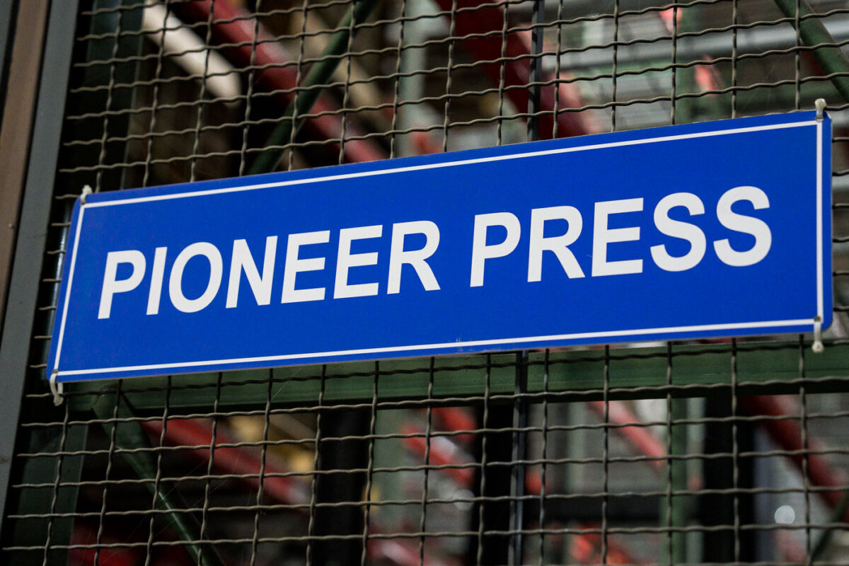 Pioneer Press sign at Star Tribune Plant