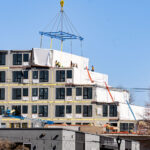 A prefab modular apartment building being built in North Minneapolis.