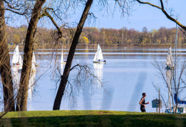 Sailboats on Bde Maka Ska in South Minneapolis in May 2023.