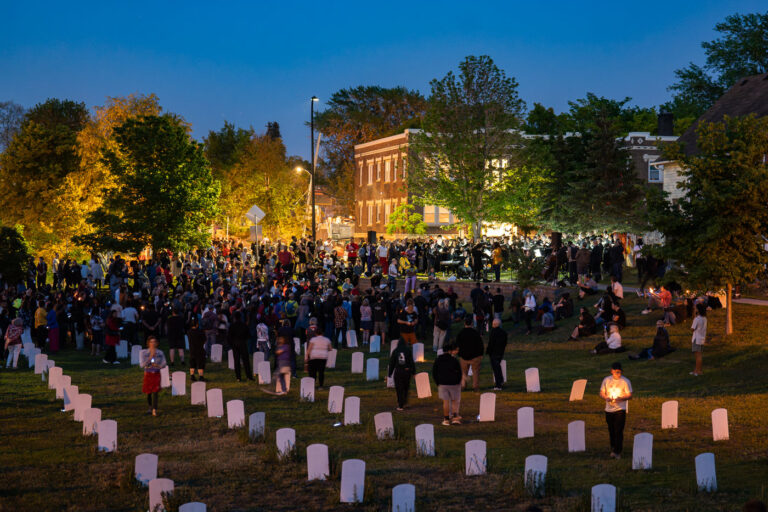Minnesota Orchestra on anniversary of George Floyd murder 1 Members of the Minnesota Orchestra performing parts of "Brea(d)th" at George Floyd Square/Say Their Names Cemetery on Thursday night, the 3 year anniversary of George Floyd's murder.