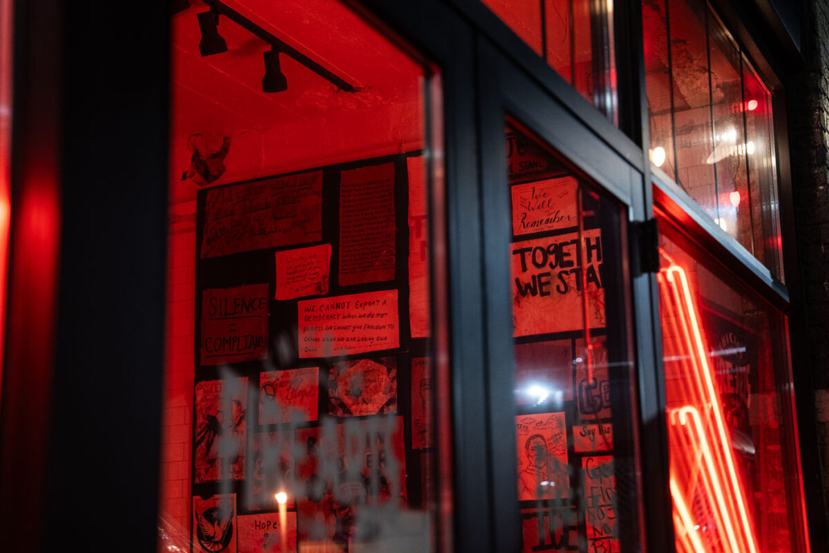 Fire Arts Center at George Floyd Square at night