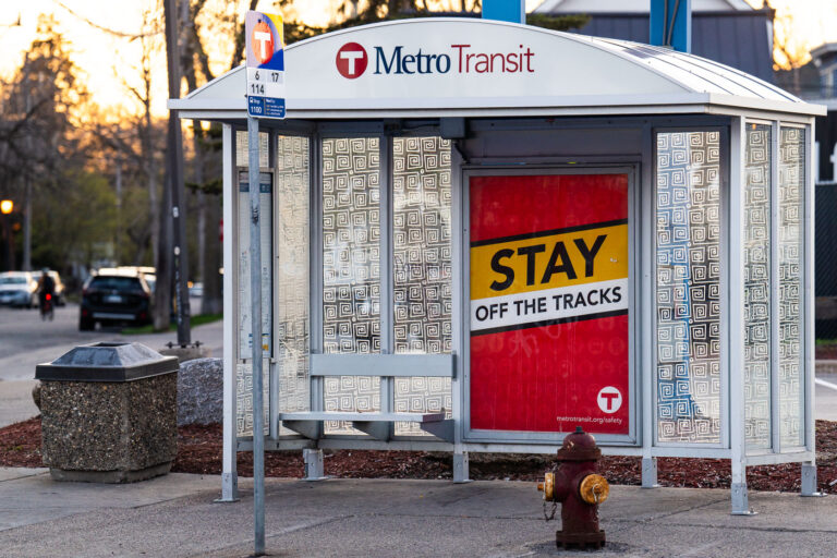 Metro Transit Stay Off The Tracks 2 Metro Transit Stay off The Tracks signage on Hennepin Avenue.