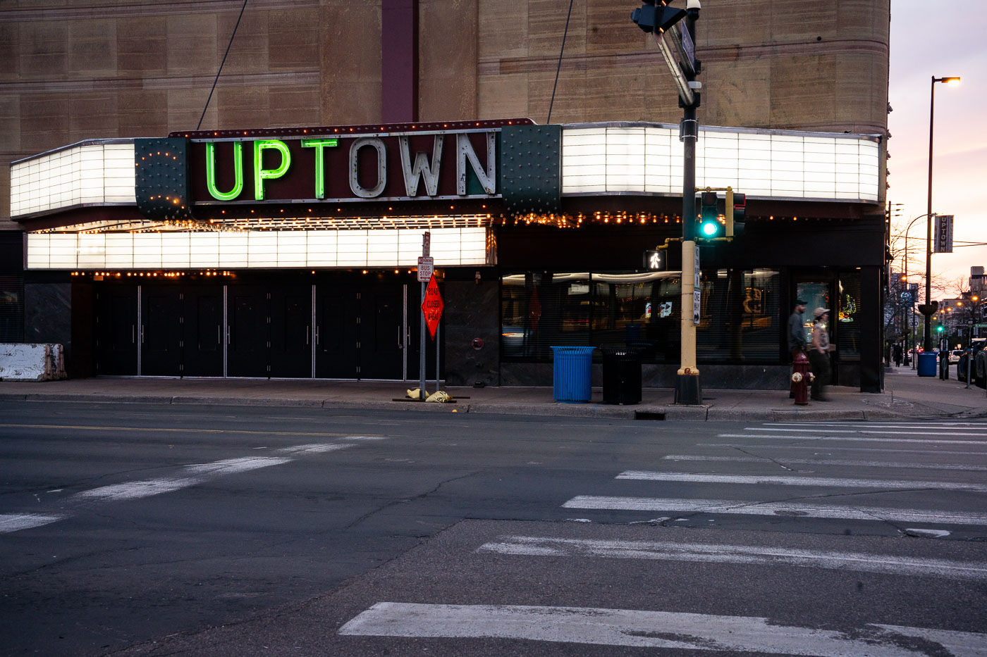 Uptown theater with half the lights lit up in Minneapolis
