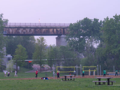 Volleyball near Mississippi River Bridge, Minneapolis