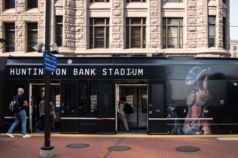 Beyonce on a Minneapolis light rail train 4 Light rail train with a Beyonce wrap on it