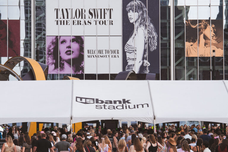 Taylor Swift 3 Taylor Swift fans arrive at US Bank Stadium for the first of two shows on the Eras tour.