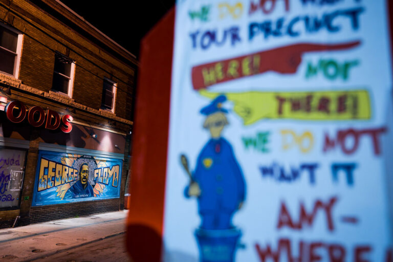 Miural at George Floyd Square in June 2023 2 The George Floyd mural on 38th Street at George Floyd Square.