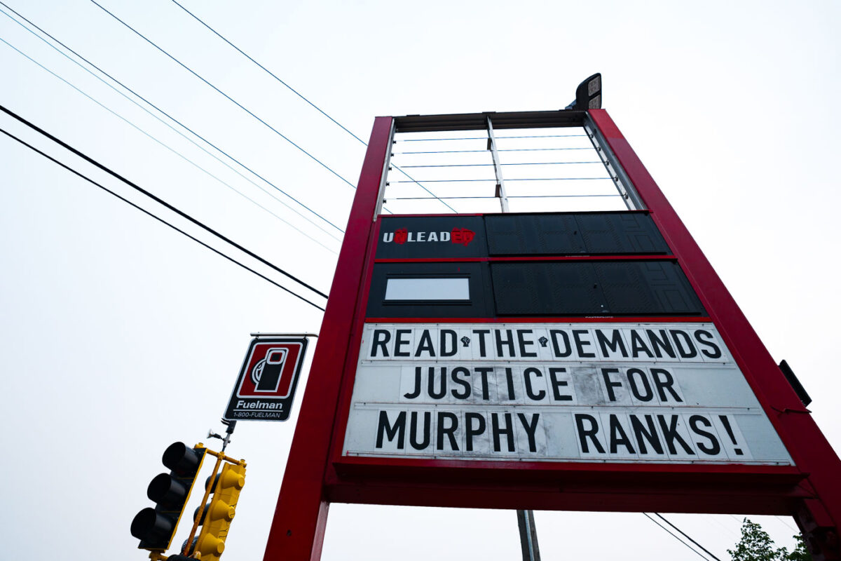"Read the Demand" "Justice for Murphy Ranks!" at George Floyd Square on July 29, 2021.