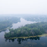 Minneapolis covered in a smoky haze from the Canadian wildfires.