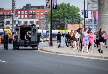 Minneapolis Police outside as Taylor Swift fans flock to Downtown East in Minneapolis for the first of two shows on her "The Eras Tour".