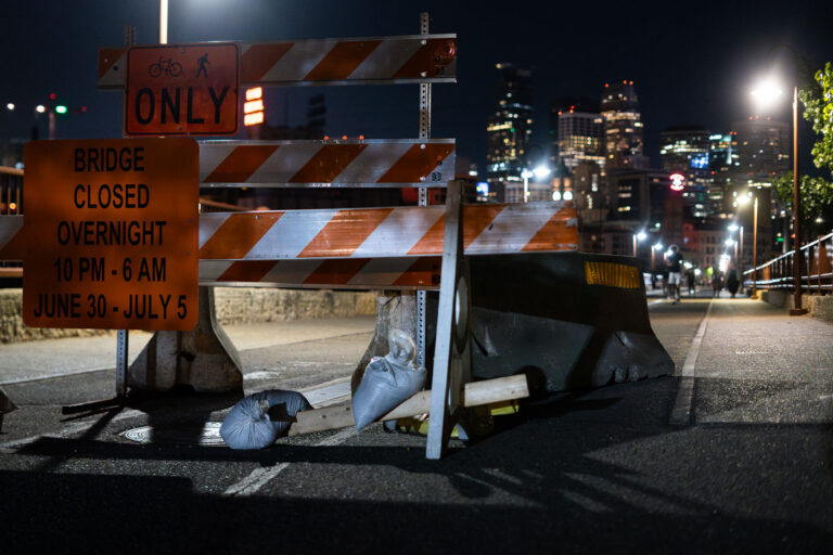 Stone Arch Bridge preparing for closure 4 Signage on the Stone Arch Bridge preparing for overnight closures.