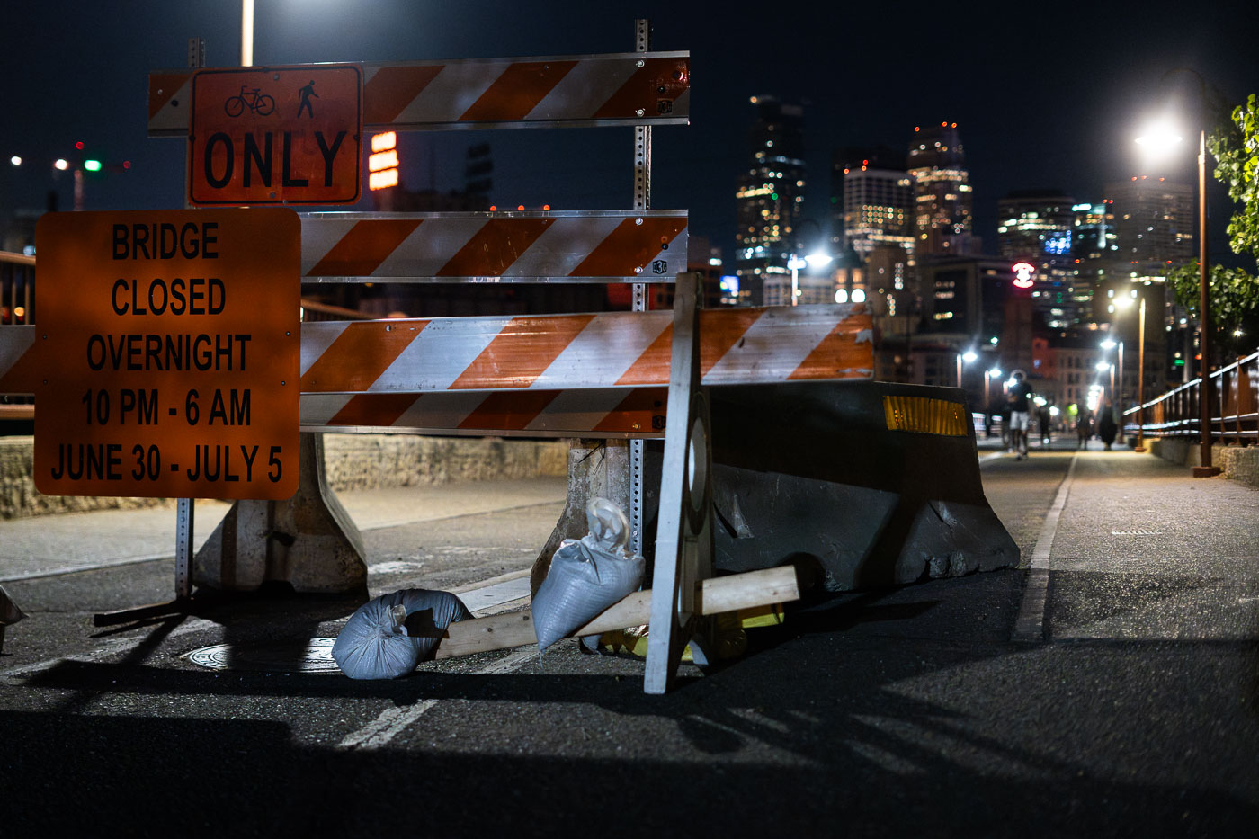 Stone Arch Bridge closure sign in 2023