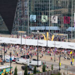 Taylor Swift fans lining up at US Bank Stadium for the first of two Eras Tour shows.