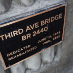 A plaque on the newly renovated Third Avenue Bridge in downtown Minneapolis.