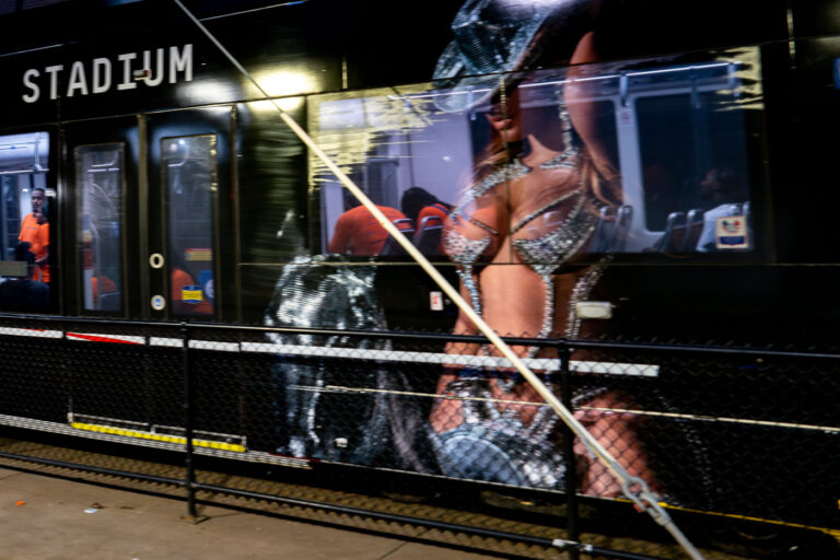 Touch Outreach on Light Rail Train 1 City of Minneapolis Violence Interrupters on a Metro Transit light rail train outside US Bank Stadium during a Taylor Swift concert on June 23, 2023.