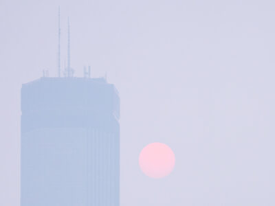 IDS Center obscured by Canadian wildfire smoke, Minneapolis