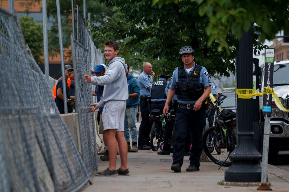 Minneapolis Police outside what was the Wince Marie Memorial Garden. Private security and police cleared the lot and fencing was put up.July 17, 2021