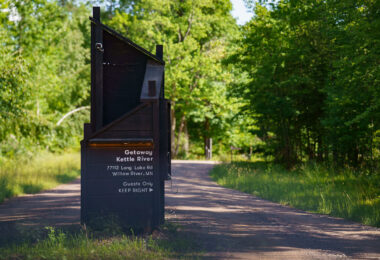 Signage at the entrance to Getaway Kettle River in Willow River Minnesota.