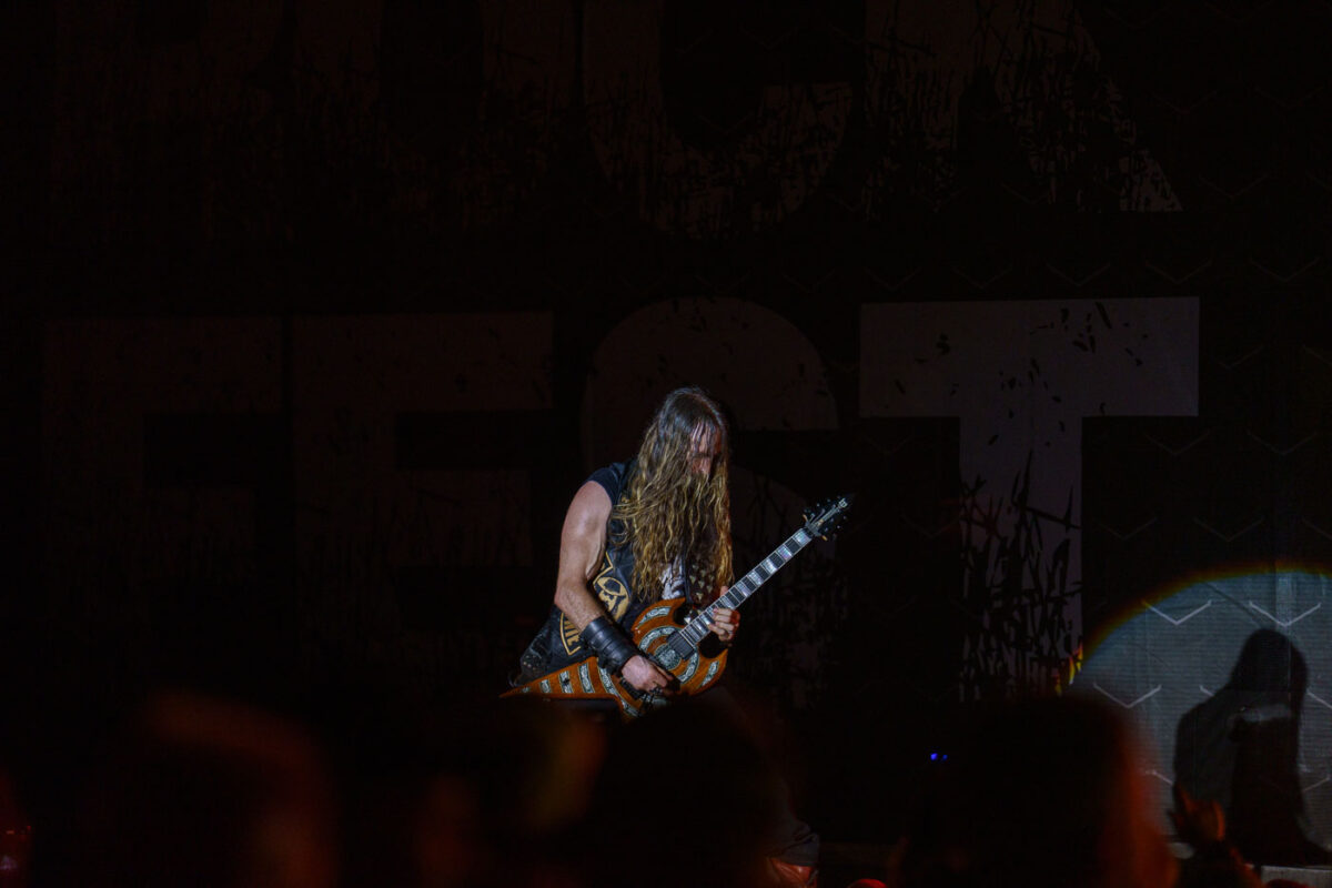 Guitarist Dimebag Darrell performs with Pantera at Rock Fest in Cadott, Wisconsin, on July 13, 2023. Rock Fest is an annual heavy metal music festival held in Cadott, Wisconsin, known for attracting major bands in the genre. The festival has been a significant event in the Midwest's music calendar since its inception, drawing thousands of fans each year. Pantera, a highly influential American heavy metal band, was known for its aggressive sound and energetic live performances.