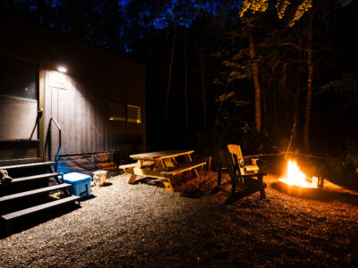 Kettle River Cabin and Campfire at Night