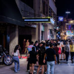 A crowd in line in downtown Minneapolis on a weekend in July 2023.
