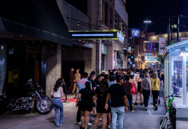 A crowd in line in downtown Minneapolis on a weekend in July 2023.