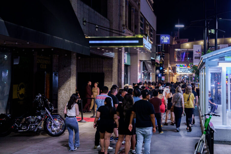 Lines outside Hennepin Ave nightclub 2 A crowd in line in downtown Minneapolis on a weekend in July 2023.