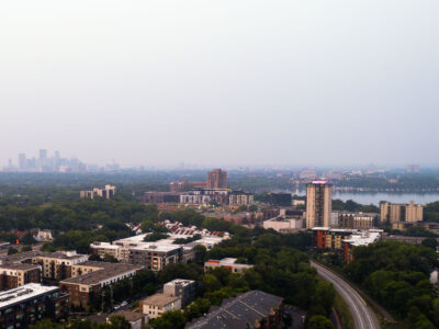 Minneapolis Skyline Through Wildfire Smoke, Bde Maka Ska