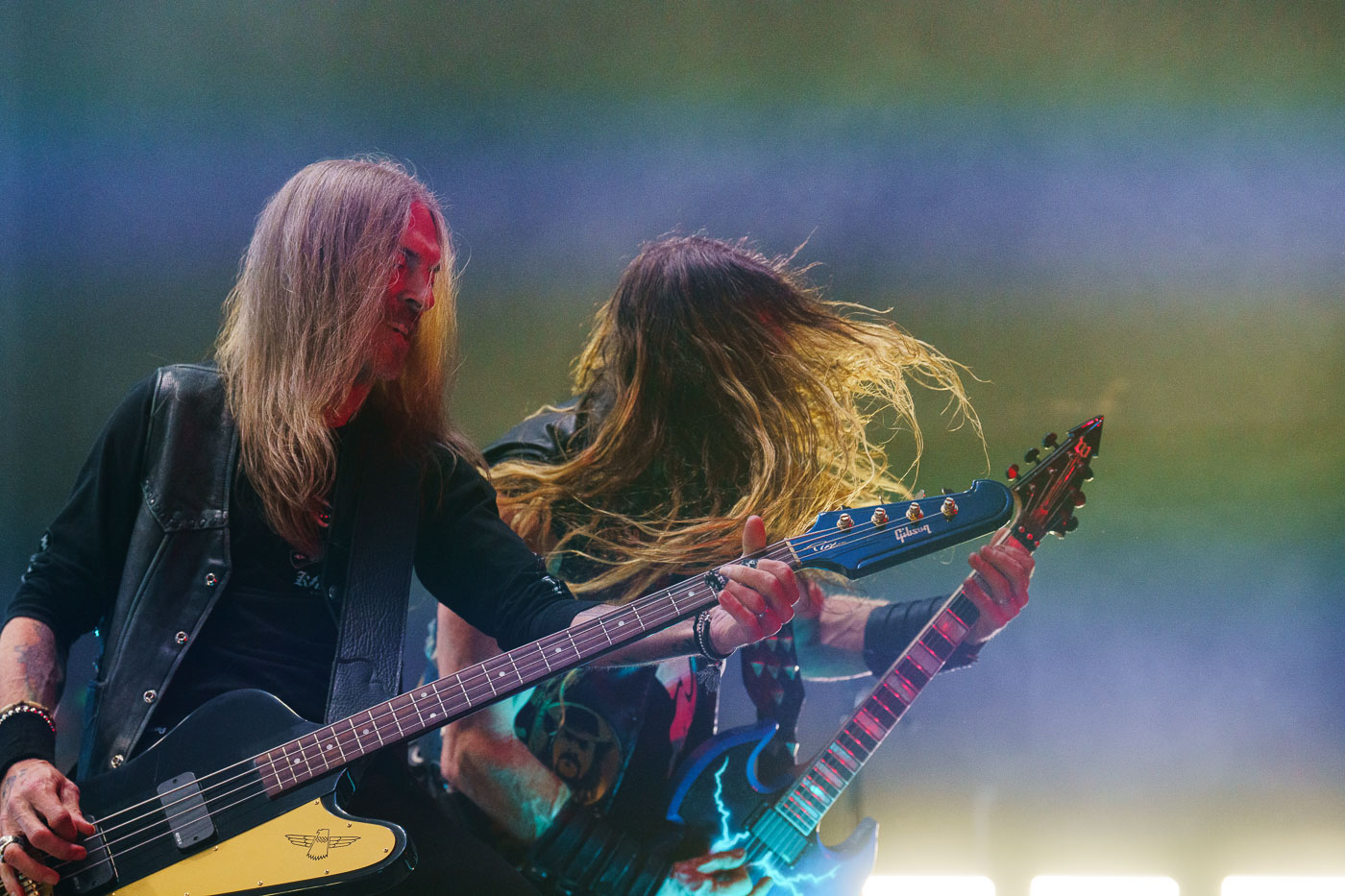 Pantera, performs at Rock Fest in Cadott, Wisconsin, on July 13, 2023. Rock Fest is an annual music festival held in Cadott, known for featuring a variety of rock and metal artists. The festival has been a significant event in the region for many years, drawing fans from across the country. This performance marked a notable appearance for the band at the long-standing music event.