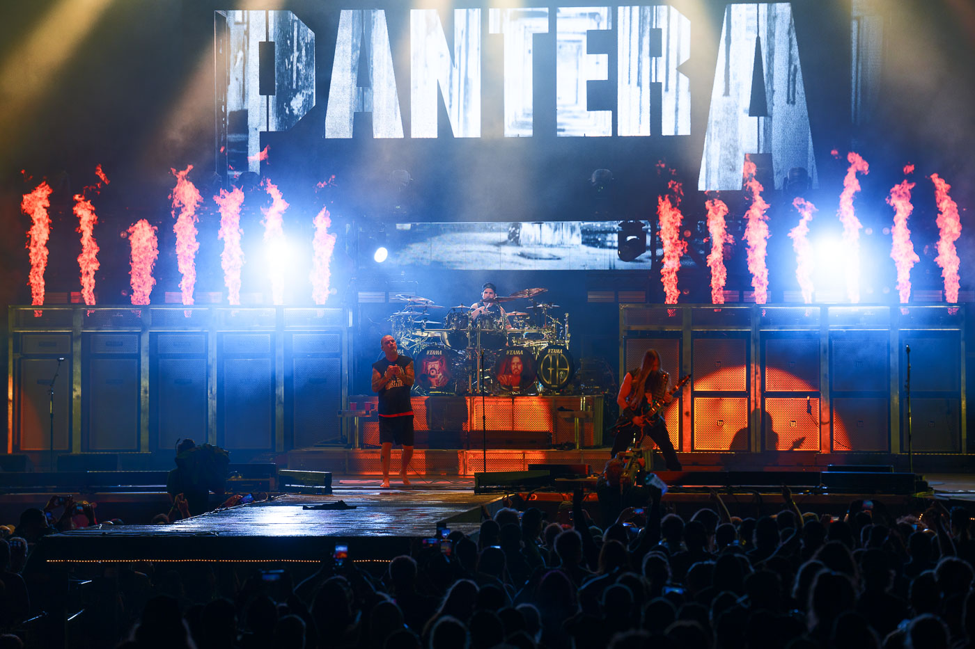 The heavy metal band Pantera performed at Rock Fest in Cadott, Wisconsin, on July 13, 2023. Rock Fest is an annual music festival held in Cadott, known for featuring a variety of rock and metal artists. The festival has been a significant event in the region's music calendar since its inception, drawing thousands of fans each year. Pantera, a highly influential band in the metal genre, was performing as part of their reunion tour, marking a significant moment for their dedicated fanbase.