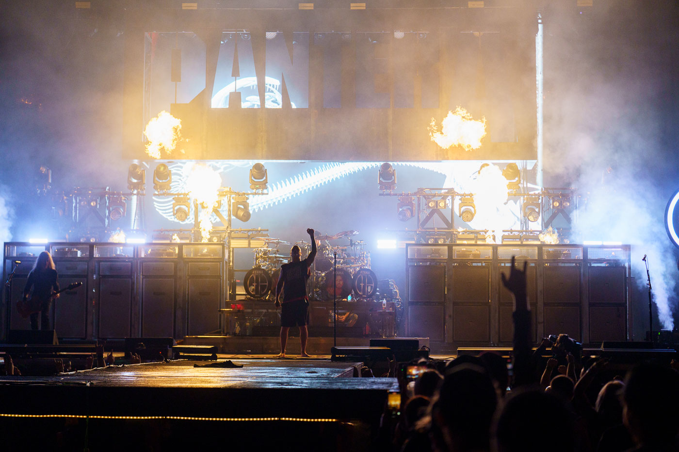 Pantera performed at Rock Fest in Cadott, Wisconsin, on July 13, 2023. Rock Fest is an annual heavy metal music festival held in Cadott, Wisconsin, known for drawing large crowds and featuring prominent bands in the genre. The festival has been a significant event in the region's music calendar since its inception, providing a platform for both established and emerging metal artists. This performance by Pantera, a band with a long and influential history in heavy metal, was part of their reunion tour, marking a significant moment for fans of the genre.