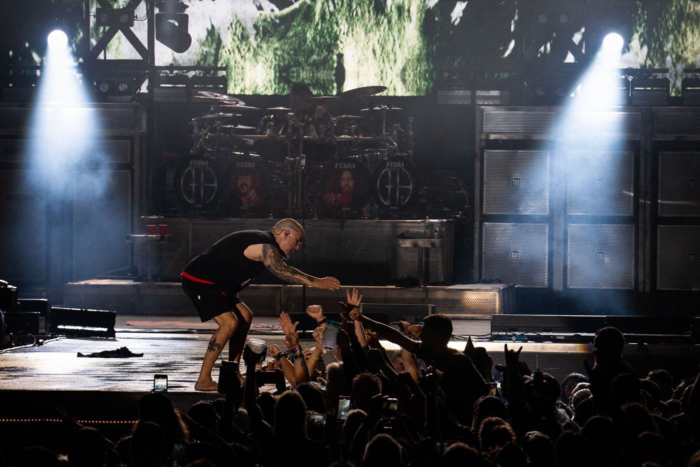 Phil Anselmo of Pantera performs at Rock Fest in Cadott, Wisconsin, on July 13, 2023. Rock Fest is an annual heavy metal music festival held in Cadott, Wisconsin, known for attracting major artists and large crowds. The festival has been a significant event in the regional music calendar since its inception, providing a platform for both established and emerging metal bands. This performance by Pantera, a band with a long and influential history in the genre, was a highly anticipated part of the 2023 event.