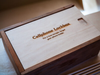 Wooden Cellphone Lockbox with Engraved Text